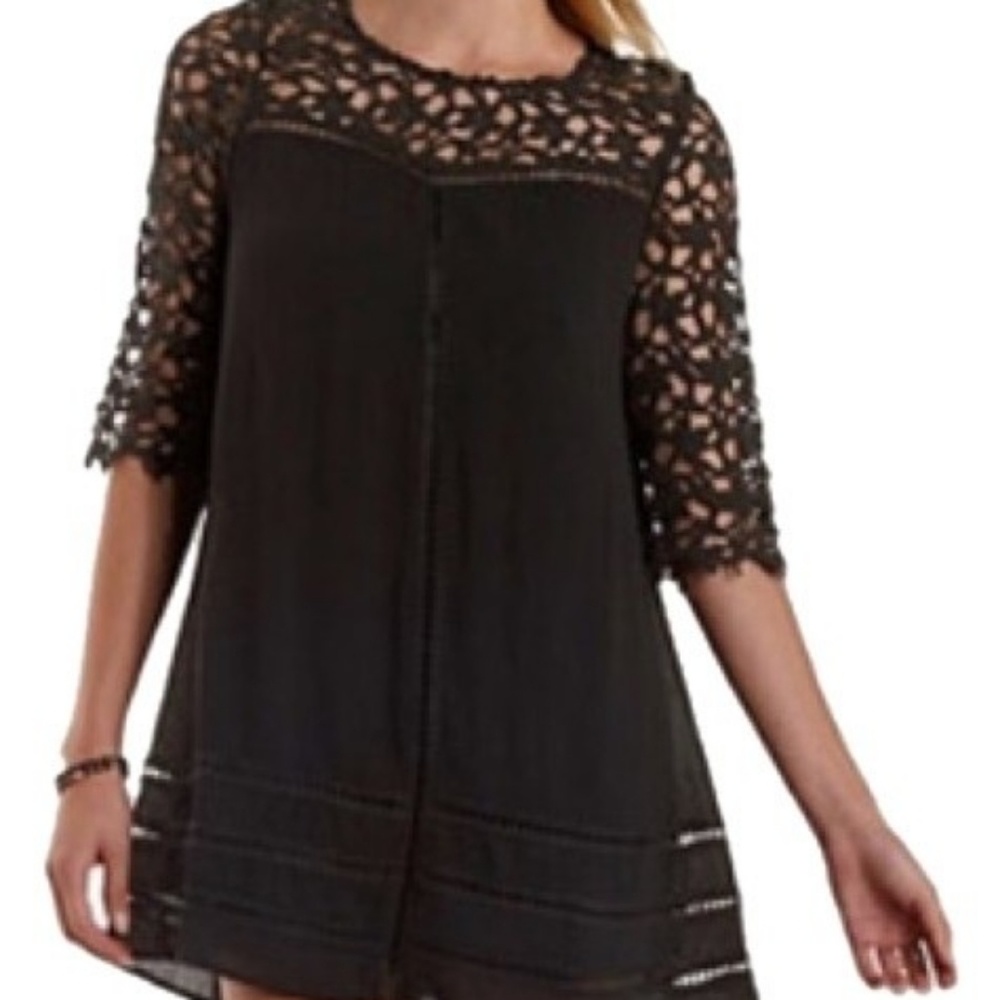 En Creme Crochet Gauze Little Black Dress